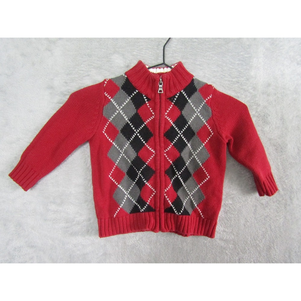 The Childrens Place Red Argyle Zip Up Sweater 18 Months